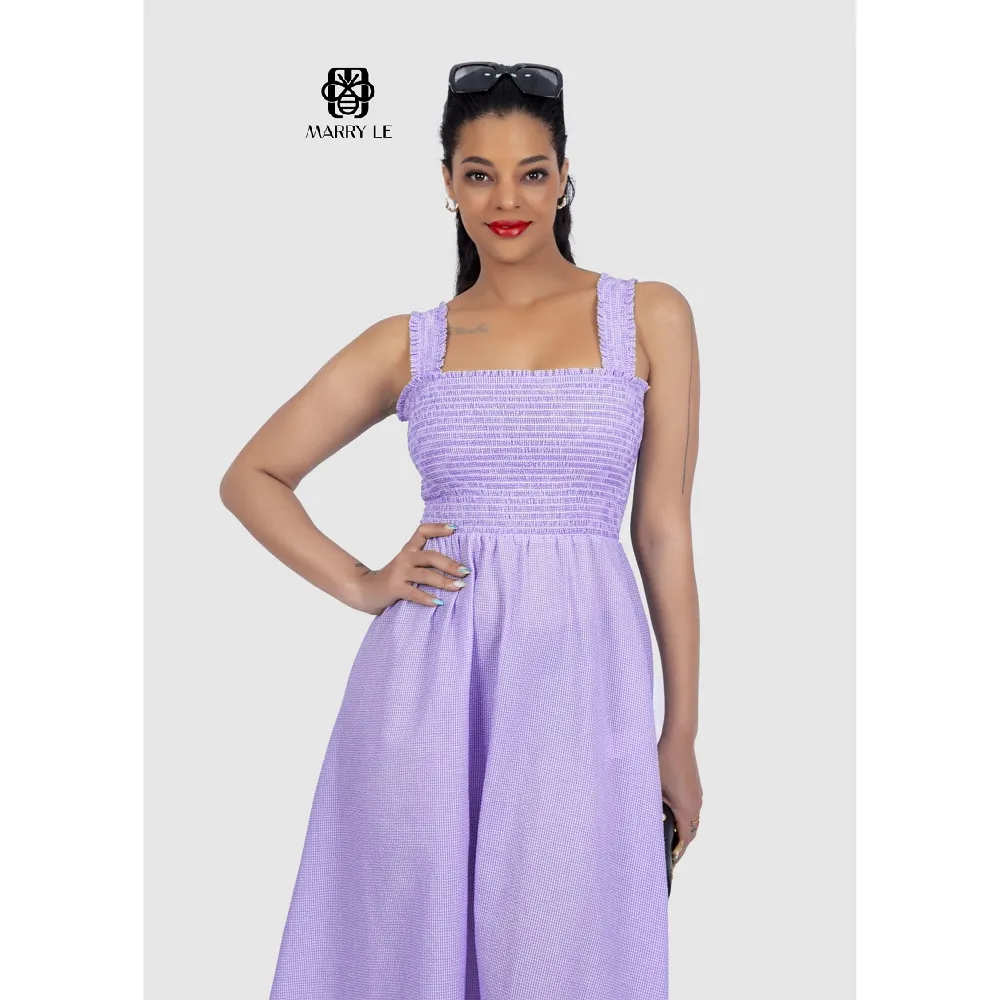 LOVELY SHIRRED VIOLET KLEID FÜR FRAUEN-MD319 geeignet für den Frühling Sommer, tägliche Aktivitäten