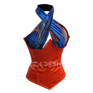 Ensemble de vêtements sexy à la mode, haut à col halterneck, imprimé marbré, satin orange, corset amincissant la taille avec mini-jupe imprimée - Product Image 1