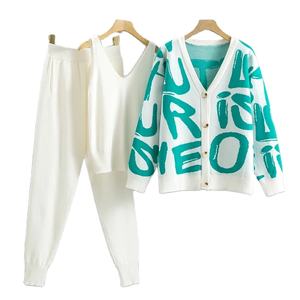 Spring Autumn 3 Piece Women <b>Cardigan</b> Tracksuits Fashion Knitted <b>Pocket</b> Pant Set <b>Ladies</b> Sweater Suit European Fashion Outfits - Product Image 1