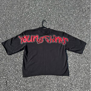 T-shirt à manches courtes surdimensionné vintage délavé à l'acide, 180 grammes, 100% coton lourd, logo imprimé, coupe décontractée, décontracté - Product Image 4