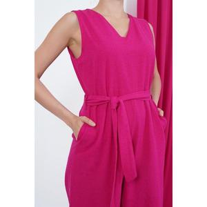 Lustrin Women's Fuchsia Belted Waist <b>Jumpsuit</b> <b>with</b> Zipper Back, Comfortable Cotton Blend Fabric for Casual Wear - Product Image 2