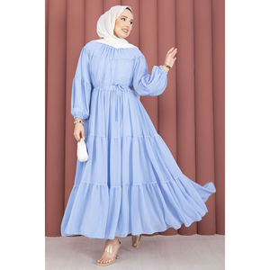 Vestido de Gasa Azul Bebé, Elegante, con Estampado Floral, en Capas, Transpirable, Estilo Casual, Cintura Natural, Talla XS, para el Día, Fiestas y Celebraciones - Product Image 5
