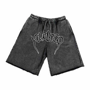 Alta calidad teñido liso Color sólido lavado ácido rodilla 100% poliéster Casual cintura alta cintura elástica secado rápido ropa activa para hombres - Product Image 4