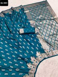 Lo último en ropa de mujer, ropa elegante para bodas y festivales, colecciones de Sari de seda Banarasi pura suave con trabajo de tejido Zari para mujer - Product Image 5