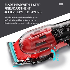 Tondeuse à cheveux sans fil rouge transparente, rechargeable par USB, affichage LED de la puissance, machine à couper les cheveux avec 4 peignes pour hommes, usage professionnel - Product Image 5
