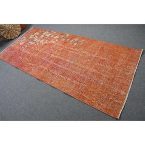 Alfombra Turca Vintage de 3.7x8.1 pies, Alfombra de Lana Naranja - Product Image 1