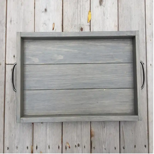 Bandeja de madera rústica gris antigua con mango de yute estilo granja centro de mesa de desayuno o mesa de café decoración del hogar bandeja de servicio - Product Image 1