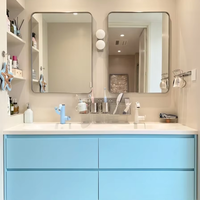 Meuble-lavabo double vasque flottant mat coloré avec miroir LED intégré et plan de travail en pierre