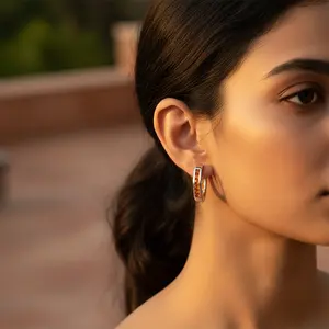 Pendientes de Aro de Plata con Piedra Preciosa Naranja para Mujer - Product Image 3