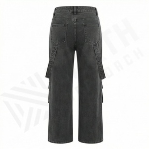 Premium Private Label Women's High Waist <b>Wide</b> <b>Leg</b> Leopard Print Casual <b>Cargo</b> Jeans Embroidery Hole Tassel Details Streetwear - Product Image 2