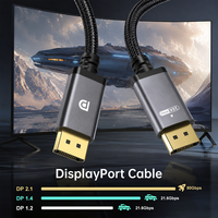 Câble DP 2.1 personnalisé 1M/2M/3M 80 Gbps HDR 16K 60Hz tressé en nylon mâle-mâle pour HDTV et projecteur