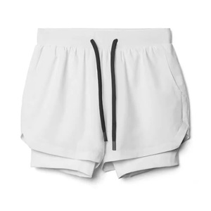 Casual Style Double-<b>layer</b> Eco-Friendly Canvas <b>Mid</b> Waist Waterproof Plain Dyed Quick Drying Drawstring Men's Fitness Gym Shorts - Product Image 1