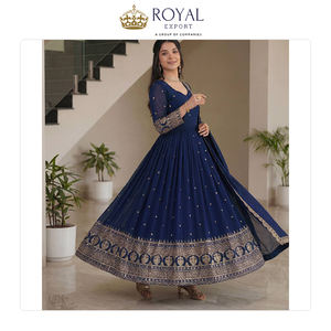 Prix raisonnable pour une tenue traditionnelle indienne de la meilleure qualité, magnifique soie Vichitra lourde avec broderie, costume Anarkali - Product Image 3
