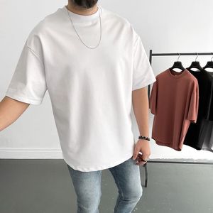 2026 Men's 100% Cotton Oversized T-Shirt Breathable Solid Color Short Sleeve Crew Neck Baggy Casual Streetwear Tee Custom Logo - Product Image 5