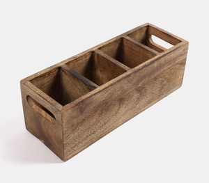 Bas quantité minimale de commande couleur marron fait à la main en bois de manguier 4 cloisons organisateur de couverts fabricant grossiste - Product Image 2