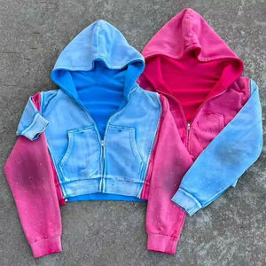 Vente en gros de sweats à capuche personnalisés pour hommes à triple fermeture éclair, lavage à l'acide, effet délavé, surdimensionné, streetwear, pull-over, fournisseur. - Product Image 2