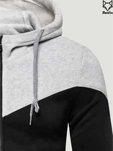 Men's Hooded Zip-Up Sweatshirt Color Blocking Slim Fit Casual Autumn Wear Red Black French Terry Material - Product Image 6
