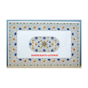 Table basse moderne de luxe en marbre de forme rectangulaire, incrustation de marbre blanc poli, table à fleurs en marbre de qualité standard - Product Image 1