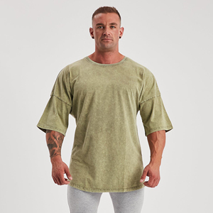 Camiseta de Algodón Orgánico para Hombre, Larga, Holgada, con Logotipo Personalizado, Lavado Ácido, Estilo Urbano, Diseño Sólido, al por Mayor, Camiseta Lisa - Product Image 1