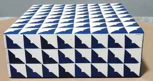 Caja de joyería de resina con incrustaciones de hueso blanco azul hecha a mano, patrón triangular, regalo indio decorativo, colores interiores personalizados para almacenamiento - Product Image 3