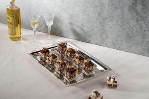 Plateau de service rectangulaire en acier inoxydable martelé polyvalent pour cuisine salle à manger salle de bain 11x16 pouces - Product Image 6