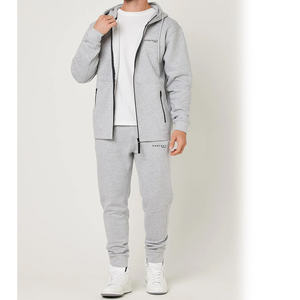 ชุดวอร์มผู้ชายสำหรับฤดูหนาว ชุดเซ็ตเสื้อฮู้ดและกางเกงวอร์มผ้าฟลีซคอตตอน 100% แบบมีซิปสั่งทำพิเศษสำหรับผู้ชาย - Product Image 1