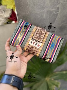 Aztec กระเป๋าคลัทช์หนังสัตว์สำหรับผู้หญิง, กระเป๋าคลัทช์แกะสลักมือเล่นการพนันกระเป๋าเงินแบบสองพับสำหรับผู้หญิงกระเป๋าสตางค์สไตล์ตะวันตก - Product Image 4