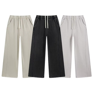 Custom Washed 100% Cotton 400gsm Streetwear Chándales French Terry Pantalones de chándal sueltos de gran tamaño Pantalones de chándal de peso pesado - Product Image 3