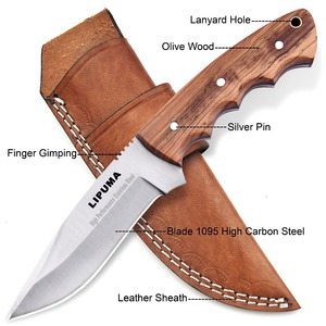 Couteau de Bushcraft de 9 pouces avec manche en bois d'olivier Couteau de chasse et de camping à lame fixe en acier 1095c avec gaine - Product Image 3