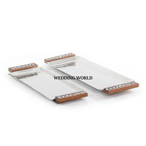 Plateau à chocolat en métal de luxe le plus vendu ensemble de trois plateaux de cuisine en forme de rectangle plaqué argent écologique - Product Image 2