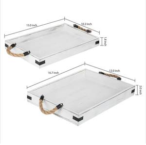 Paire de plateaux en bois de pin avec poignées en corde Plateau de service en bois personnalisé Plateaux décoratifs en bois-Idéal pour les hôtels, les restaurants et la maison - Product Image 1