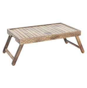 Bandeja de cama de madera de mango de estilo lujoso Color de lavado blanco y quemado con patas plegables Patrón de línea de lunares para servir el desayuno - Product Image 6