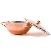 Handgesmeed koperen ronde soepterrine met tincoating, messing handgrepen, 2L-3L inhoud, milieuvriendelijk, Amerikaanse stijl, ongeglazuurd, TN Party