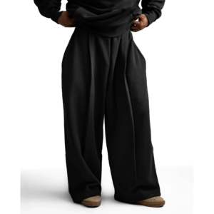 Pantalones Deportivos de Punto Orgánico Plisado de Diseñador Y33, 520GSM, Holgados, Extra Grandes, Ecológicos, Color Negro Medianoche - Product Image 1