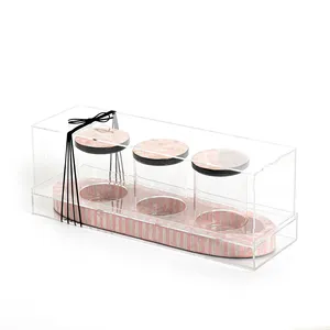 Ensemble de 3 pots en verre et coquillage avec couvercle en acrylique, incrustation de mosaïque en nacre, boîte ronde avec couvercle en acrylique, article tendance - Product Image 3