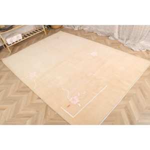 พรมขนาด 5.4x7.6 ฟุต, พรมตุรกีโบราณ, พรมขนสัตว์ลายทางสีเบจชมพู - Product Image 3