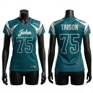 Jersey de Fútbol Americano para Mujer, Premium, 220 GSM, Malla de Poliéster, Diseño con Paneles Azules y Plateados, Transpirable, Sublimación, Logotipo Personalizado - Product Image 4