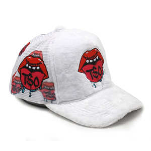 Casquette de camionneur en velours à 5 panneaux personnalisée en maille en gros avec logo brodé - Product Image 4