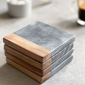 Modern Design Finished Marble and Wood Tea Coaster Set Manufacturer High Quality Wood and Mable Table Top Tea <b>Coffee</b> Coaster - Product Image 2