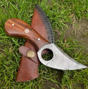 Couteau de chasse de survie en acier damas fait à la main avec gaine en cuir OEM pris en charge pour la chasse Camping en plein air - Product Image 1