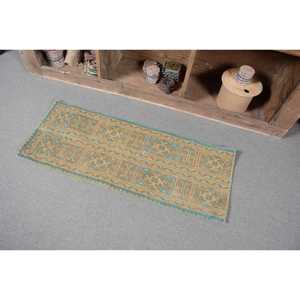 Alfombra Vintage, Pequeña, 1.5x3.9 pies, Alfombra Turca, Alfombra de Lana con Diseño Floral Azul - Product Image 3