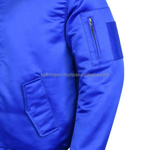 Vente chaude bleu Satin Bomber veste pour hommes avec fermeture à glissière décontracté multi-poches Streetwear pour commande en gros en gros - Product Image 5