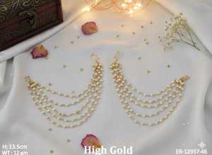 ต่างหูทองสูงเครื่องประดับชนเผ่าอินเดียแบบห้อยและกระดุมทำด้วยมือที่สวยงามเหมาะสำหรับงานแต่งงานและโอกาสพิเศษ - Product Image 2