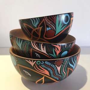 Fibras naturales Exportación Redondo Hecho a mano Esmalte blanco Comida india de madera Tazón seguro Más vendido Vajilla popular personalizada de madera - Product Image 5