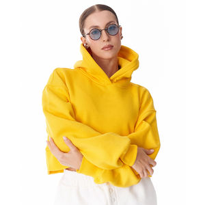 Sudadera Corta con Capucha Holgada de Buena Calidad, con Logotipo Frontal, Color Amarillo, Manga Larga, Prenda Exterior Moderna para Mujer - Product Image 5