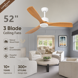 Ventilateur de plafond en bois massif de 52 pouces sans lumière avec télécommande, ventilateur de plafond moderne à 3 pales pour chambre à coucher, salon - Product Image 1