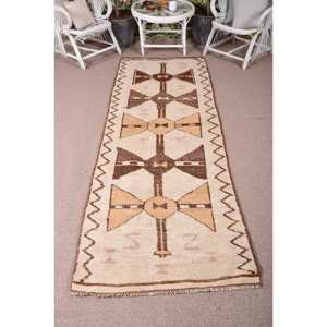 Vintage Turkish <b>Rug</b>, 3.1x9.7 ft <b>Runner</b> <b>Rug</b>, Brown Beige Striped <b>Rug</b> - Product Image 1