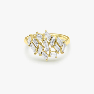 Handmade Personalized Baguette Cut Cluster Lab Grown Diamond Wedding Jewelry 14K Solid Gold <b>Unique</b> <b>Engagement</b> <b>Ring</b> Manufacturer - Product Image 1