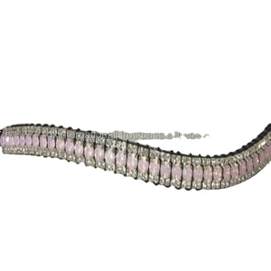 Luxury Decorative <b>Rose</b> Opal and <b>clear</b> Crystal Pearl Black Leather Horse Brow Band in All Customized Size with Stitched Loops - Product Image 1