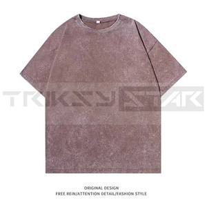 T-shirt vintage délavé 220g coupe classique DIY Hip Hop couleur unie streetwear manches courtes 100% coton biologique tricoté respirant pour homme - Product Image 4